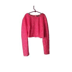 Girls Pink Gold Sequins Cropped Blouse Girls Size 8/10 Back Zipper